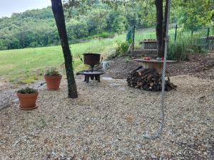 a garden with a fire pit and some plants at L'ostal de la Patz in Saint-Julien-de-la-Nef +2 photos