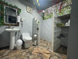 a small bathroom with a toilet and a sink at Apartamento doña Lety in Fortuna