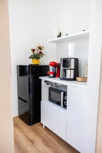a kitchen with a black refrigerator and a microwave at Céntrico y moderno apartamento en Cazorla in Cazorla