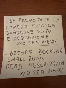 a piece of paper with writing on it at B&B "La Vista Preziosa" Feeling Home in Gallipoli