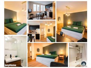 a collage of four pictures of a hotel room at Le 44 Saint-Louis in Boulogne-sur-Mer