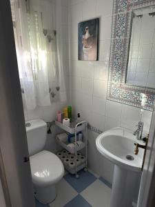 a small bathroom with a toilet and a sink at A 30 metros del mar, en el corazón del Peñón in Salobreña