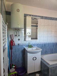 a bathroom with a sink and a tub and a mirror at Biser-Hatinac in Bihać +21 photos