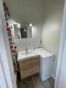 ein Badezimmer mit Waschbecken, Toilette und Spiegel in der Unterkunft Nid Douillet Sous Les Toits - Calme et Cosy in Saint-Étienne