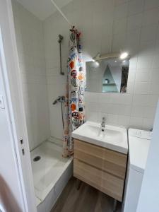 ein Badezimmer mit Waschbecken, Badewanne und Dusche in der Unterkunft Nid Douillet Sous Les Toits - Calme et Cosy in Saint-Étienne