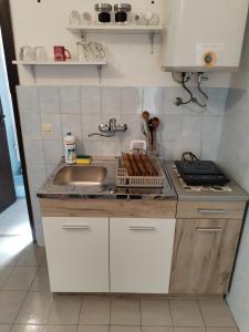 a small kitchen with a sink and a counter top at Sobe-apartmani Gorica in Sutomore +33 photos
