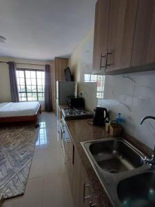 una cocina con fregadero y encimera en Stylish Studio Apartments, StadeView Apartment, en Nairobi