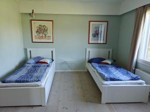two beds sitting in a room with two windows at Rural charm & modern comfort 