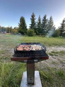 a grill with some food on it in a field at Nad Isągiem in Łukta +37 photos