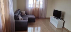 a living room with a couch and a flat screen tv at Sams House in Espargos