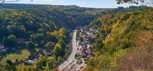 a winding road in a village in the forest at Hotel Hermannshöhle in Elbingerode +31 photos