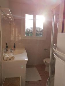 サン・フロランにあるLe cœur de saint Florentの洗面台とトイレを備えた白いバスルーム