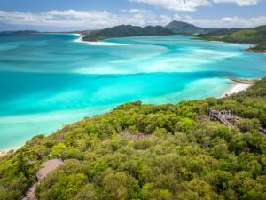 an aerial view of a beach and the ocean at Sailing Vessel Summer Jo 2 Night Voyage, Pricing is for 2 Nights All Inclusive Food in Airlie Beach