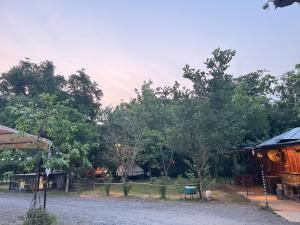 a dirt road next to a house with trees at NP โฮมสเตย์ นอนเต็นท์ติดแอร์ in Ban Kaeng Manao