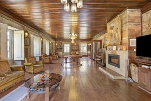 a living room filled with furniture and a fireplace at Casa Do Riacho - Douro in Armamar