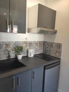 una cocina con fregadero y encimera en Intimissime, en Dunkerque