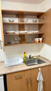 a kitchen with a sink and a counter top at Apartmanház - Delta Kemping in Balatonederics +4 photos