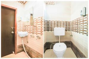 Duas fotografias de uma casa de banho com WC e lavatório. em Collection O Ajmer Station Road em Ajmer
