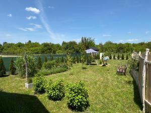 a backyard with a fence and a garden with plants at Domek na reset in Busko-Zdrój