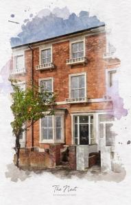 a painting of a building with a tree in front at The Nest in Weymouth in Weymouth