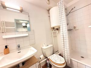 a bathroom with a sink and a toilet and a mirror at Les Logis de Paray Appartement 202 in Paray-le-Monial +7 photos