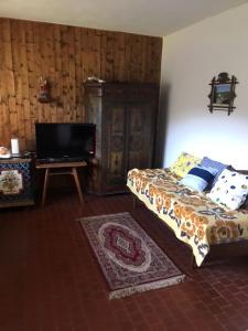 una camera da letto con un letto e una TV a schermo piatto di The House Next to the Forest - LAKMAT a Nové Hamry
