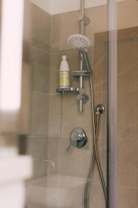 a shower with a shower head in a bathroom at Hostel San Mercurio in Toro +34 photos
