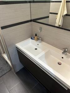 a bathroom with a white sink and a mirror at Cataleia in Biella