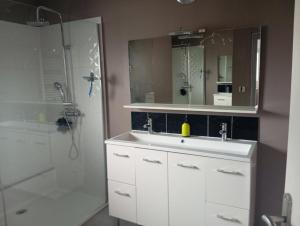 a bathroom with a white sink and a shower at T2 Charmant et calme in Andernos-les-Bains