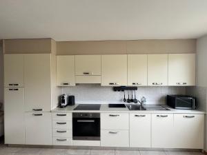 a kitchen with white cabinets and a sink at Mary s home in Morbio Inferiore