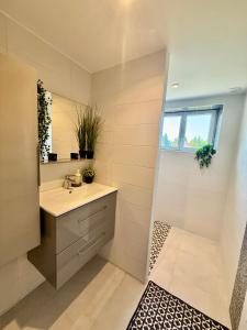 a bathroom with a sink and a mirror at Maison spacieuse avec terrasse - DABNB in Saint-Brice-sur-Vienne +23 photos
