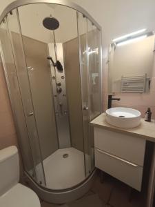 Mollans-sur-OuvèzeにあるVillette à Mollans chez Aude & Yoのシャワーと洗面台付きのバスルーム +9枚の写真