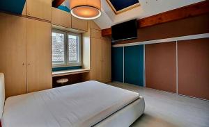 Habitación grande con cama y TV. en Maison, en Maxilly-sur-Léman