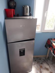a refrigerator in a kitchen with a counter top at Guesthouse Gurami in Borjomi
