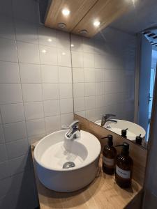 a bathroom with a sink and a mirror at Sabl'Appart Gare in Les Sables-d'Olonne +41 photos