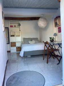 a bedroom with a bed and a table and a desk at Village house for 4 people with terrace in Pierrefeu-du-Var +5 photos