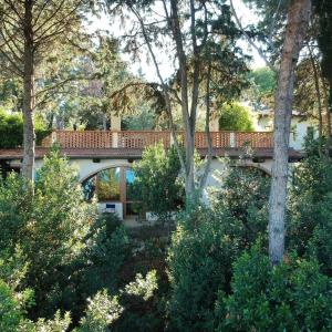 a bridge in the middle of a garden with trees at Beautiful loft between the sea and the woods in Marcelli