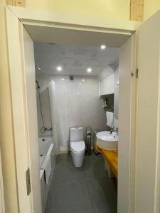 a bathroom with a toilet and a tub and a sink at Vacational house, 25 km from UB in Ulaanbaatar