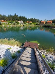 a small house in the middle of a lake at Villa Gloria Spielberg in Spielberg