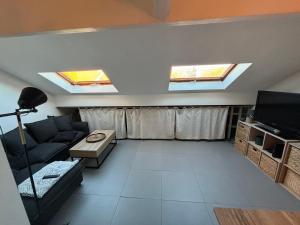 a living room with two skylights and a couch at Cosy Rooftop Studio Nice Centre in Nice