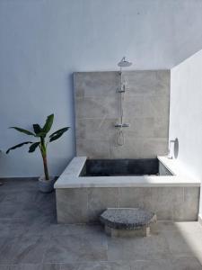 un bagno con vasca e una pianta in vaso di Retiro Costa de Lava Garachico a Garachico