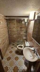 ビージャ・デ・レイバにあるCabaña el olivoのトイレと洗面台付きのバスルーム