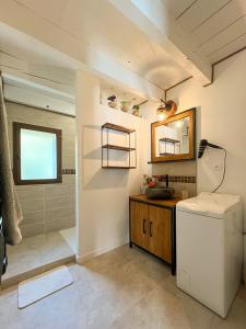 bagno con doccia, lavandino e frigorifero di Nature&détente au pied du Mont Ventoux parking privé gratuit a Carpentras Altre 36 foto