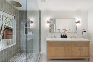 a bathroom with a sink and a shower at Spacious 3BR Yavapai Retreat with Nature Views, Hot Tub and Game Room in Sedona +42 photos