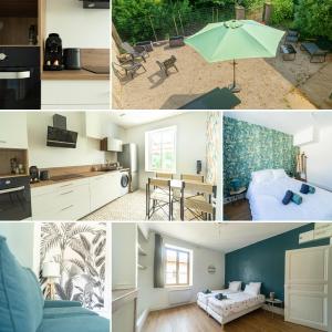 a collage of photos of a kitchen and a house at L'Echapée Belle en Val de Saône in Saint-Didier-sur-Chalaronne