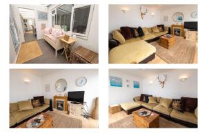 a collage of three pictures of a living room at Shoreline hideaway - next to the beach in Little Holland