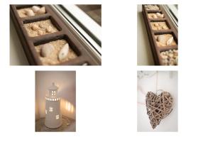 a collage of photos with a picture of a box of cakes and a lighthouse at Shoreline hideaway - next to the beach in Holland-on-Sea +25 photos