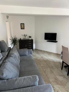 a living room with a couch and a flat screen tv at Apartmani Predovan in Vrsi