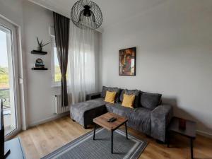 a living room with a couch and a table at Lake Palić Apartment in Palić
