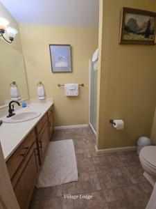 a bathroom with a sink and a toilet at Village Lodge in Ruidoso